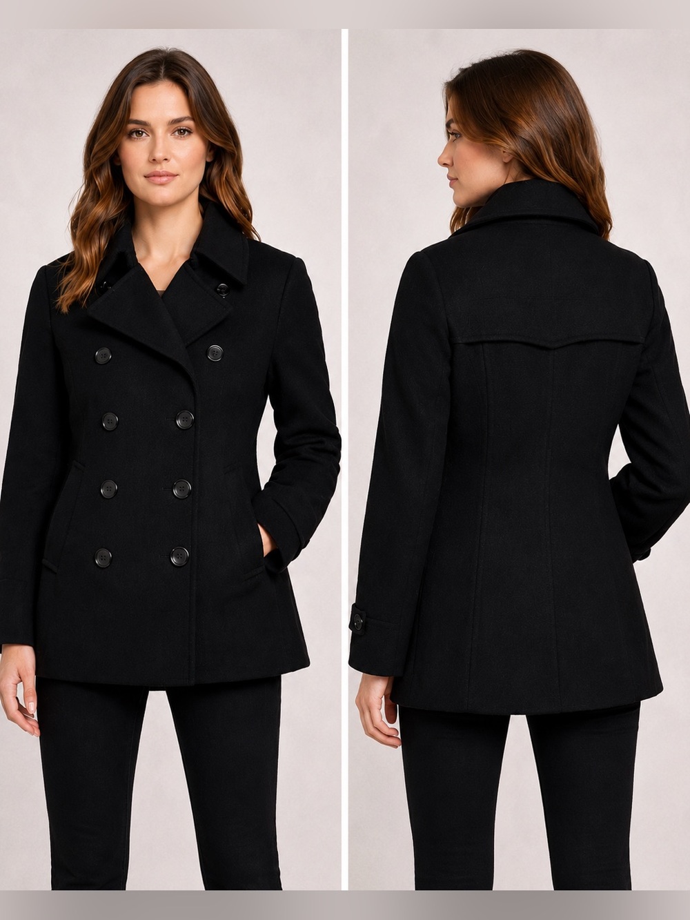 Burberry Black Cashmere Wool Peacoat Double Breasted Jacket Coat Women's Small